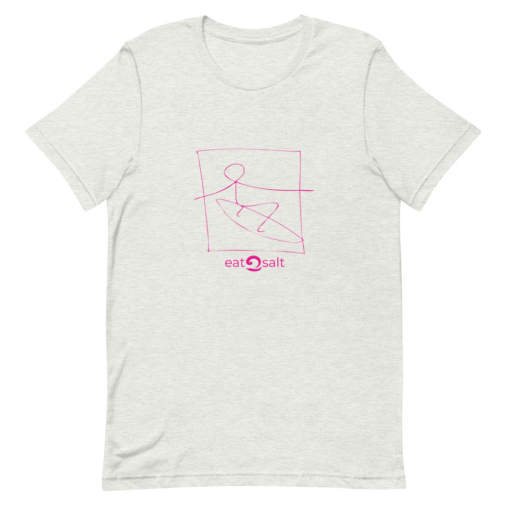 pink surfer line design on t-shirt - heather grey