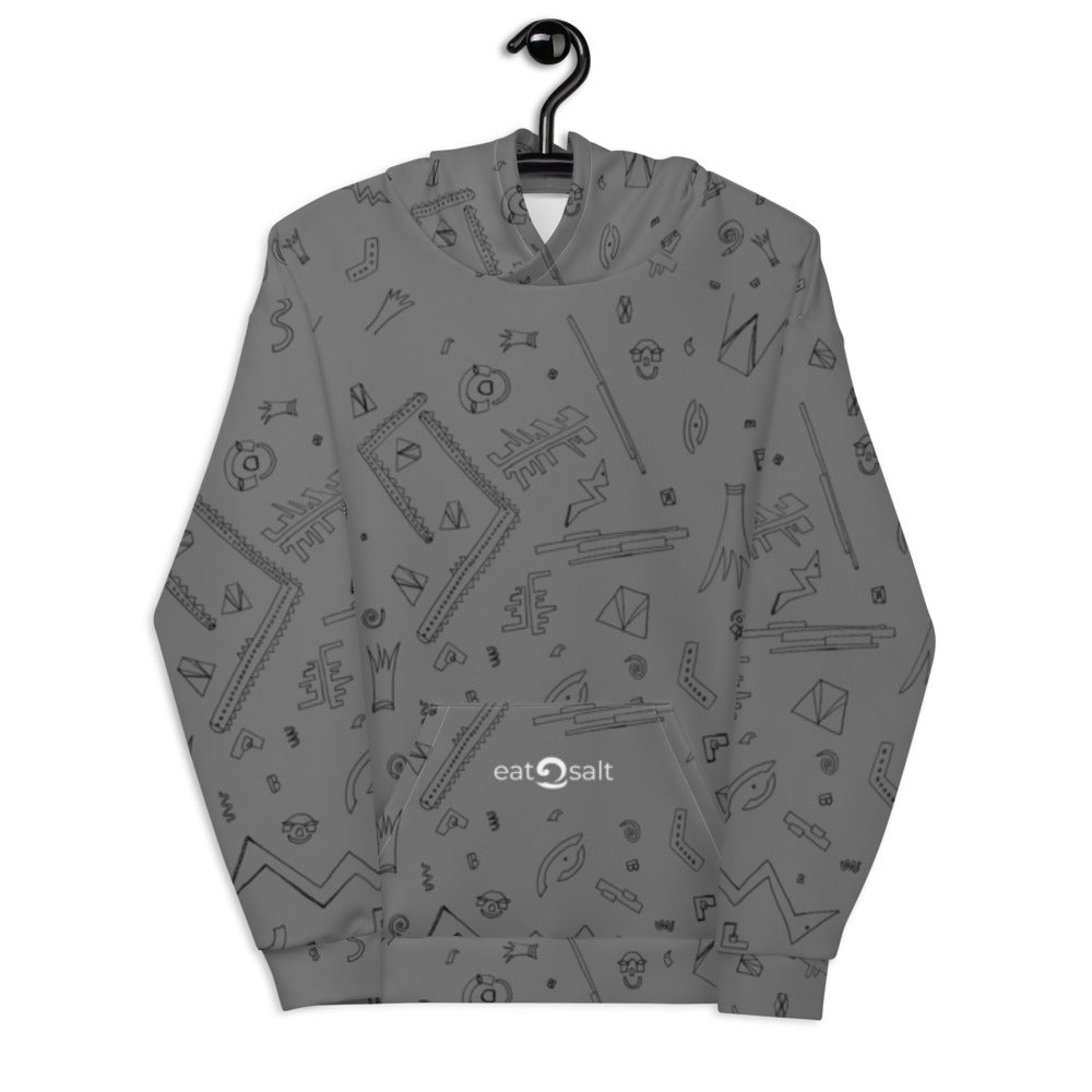 grey patterned hoodie - back