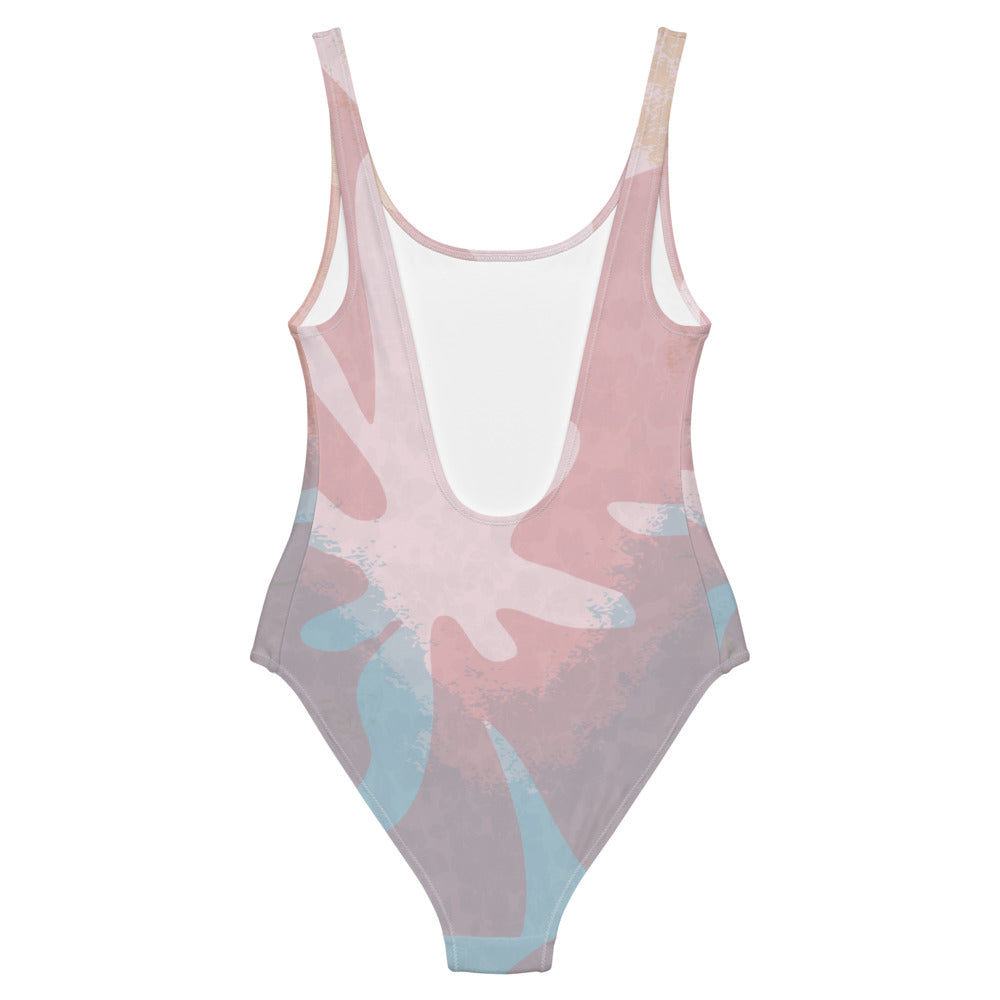 Wave splash pink womens one-piece swimsuit - back