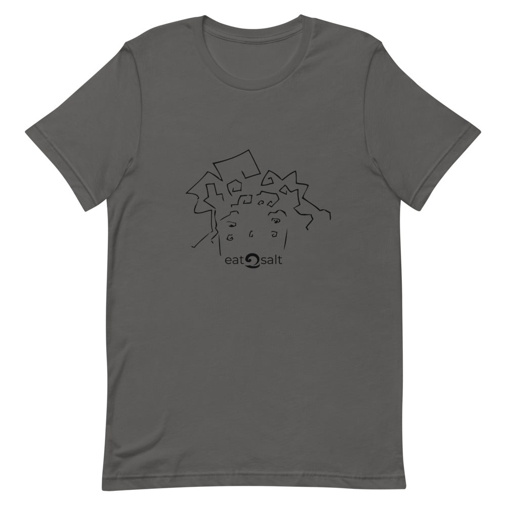 eatsalt surf hair line design on short-sleeved tee - grey flat