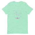 pink surfer line design on t-shirt - mint green