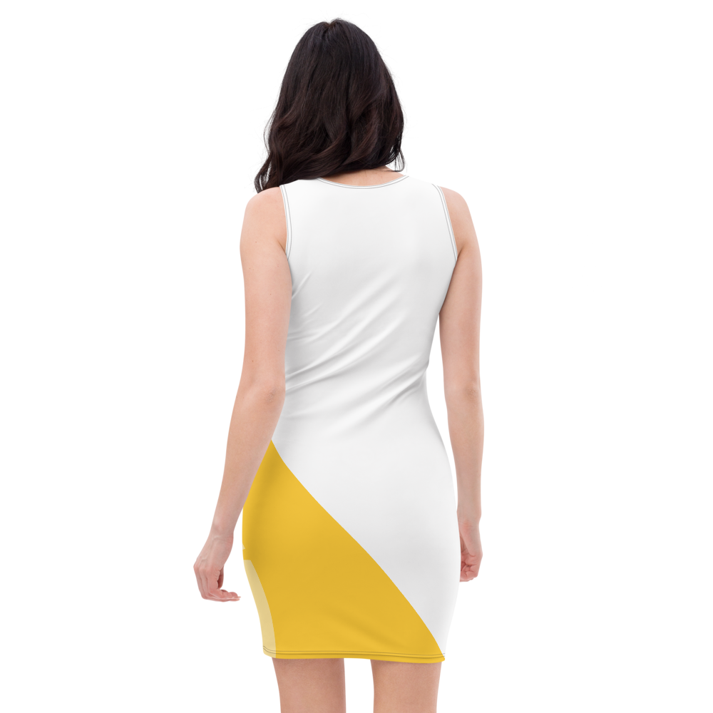 Eatsalt white fitted dress with orange swirl design - back