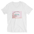 white eatsalt women's t-shirt with pink eat salt wave design