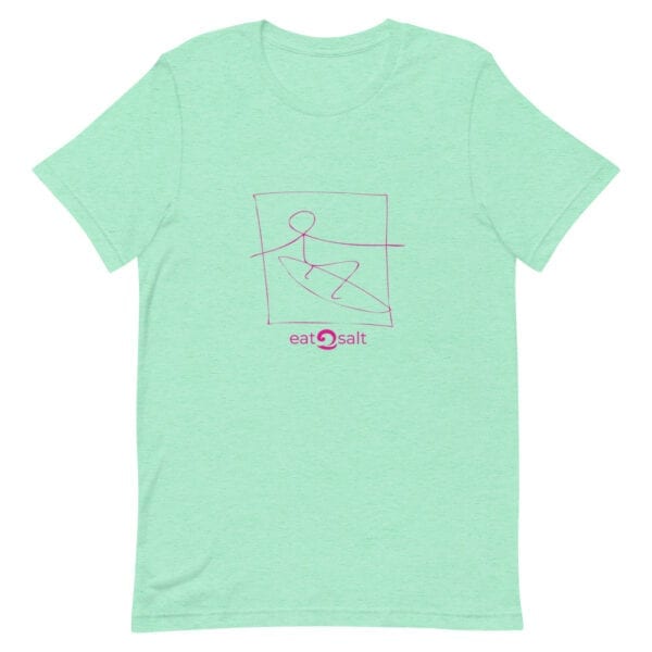 pink surfer line design on t-shirt - mint green