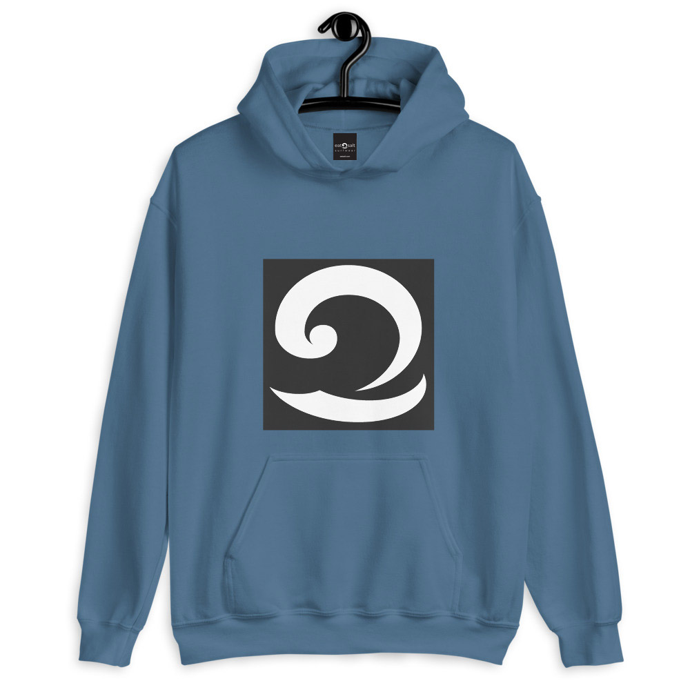 Classic Blue Hoodie with Eatsalt Wave in Black and White