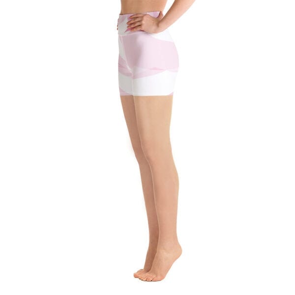 Pink and white ypga shorts - side view