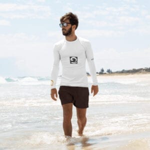 Men's white surfing rash vest by Eatsalt Surfwear
