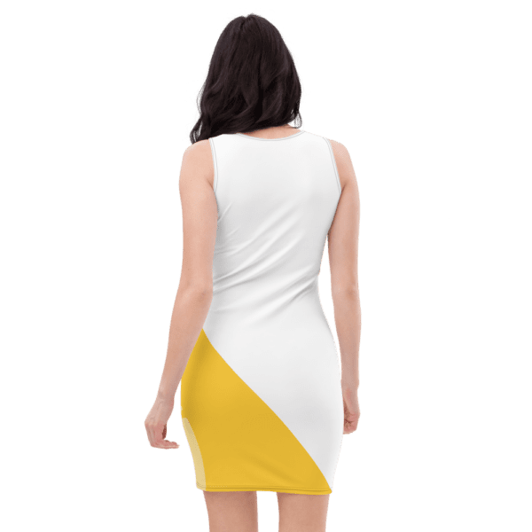 Eatsalt white fitted dress with orange swirl design - back