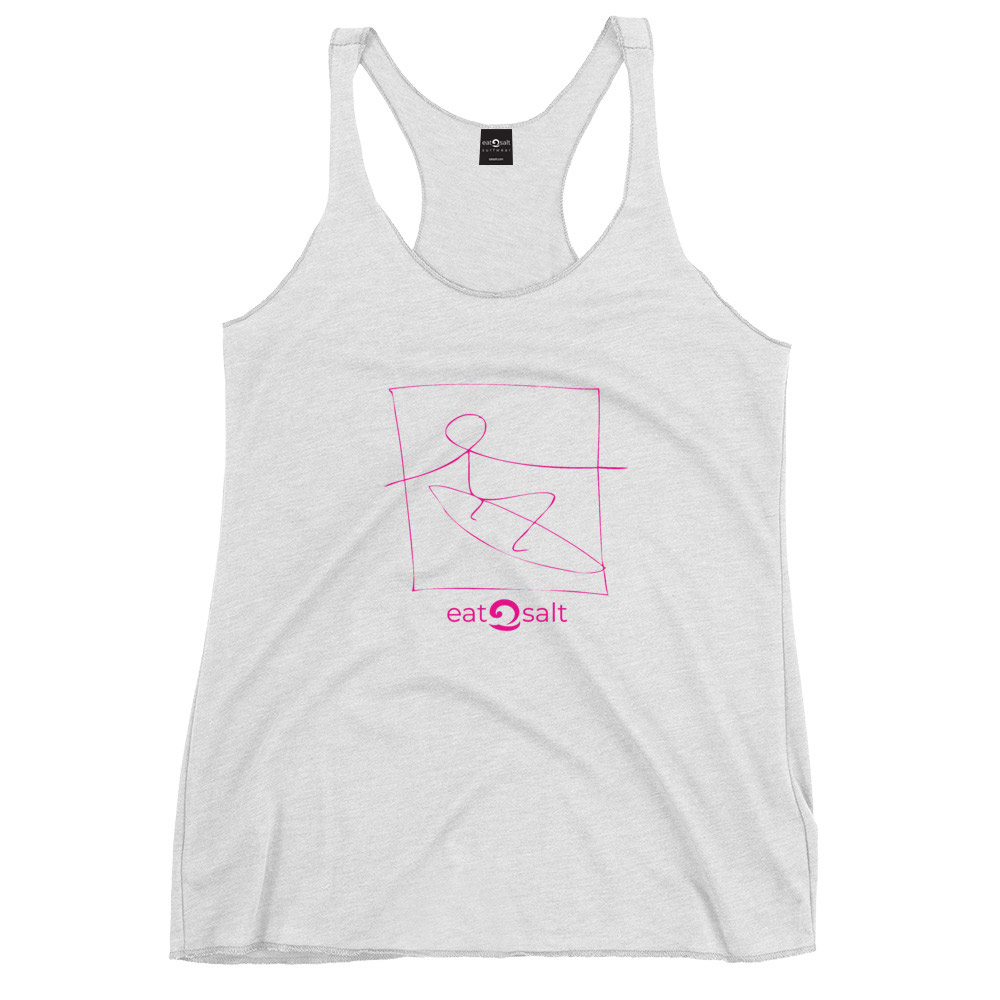 pink-mim-beck-surfer-design-racerback-top Pink Surfer Line Drawing Design on Women's Racerback Tank Top