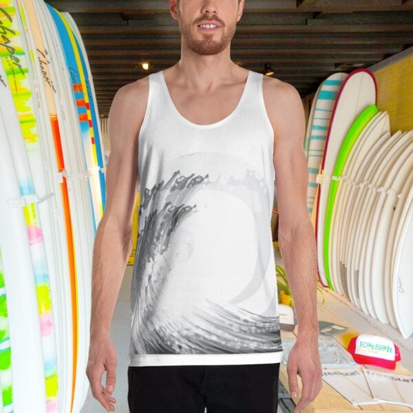 Men's Tank Vest with Surfing Wave Design
