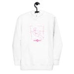 white hoodie with pink surfer line drawing by eatsalt