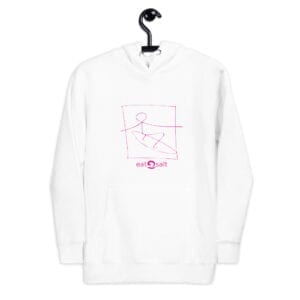 white hoodie with pink surfer line drawing by eatsalt