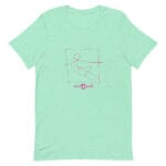 pink surfer line design on t-shirt - mint green
