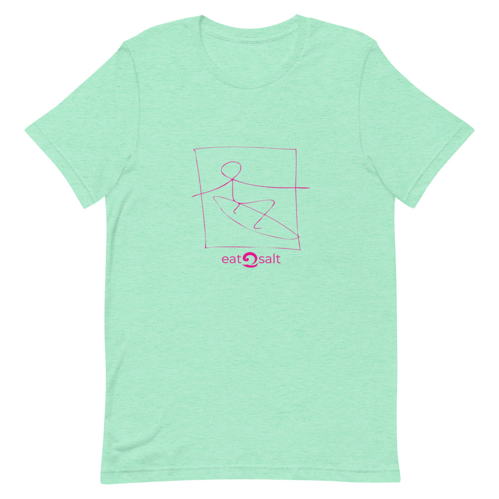 pink surfer line design on t-shirt - mint green