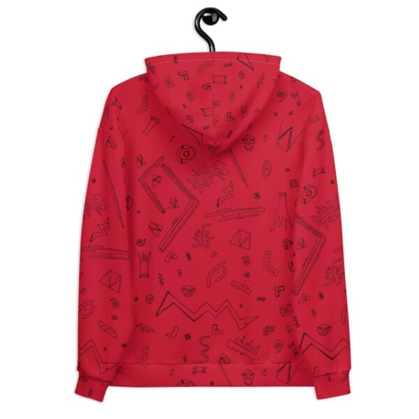 red patterned hoodie