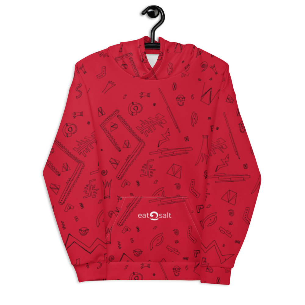 red patterned hoodie - front