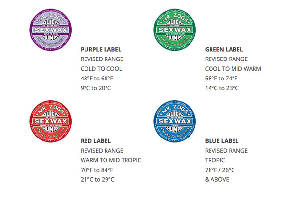 Mr Zog's Quick Humps Surfwax Colour Guide