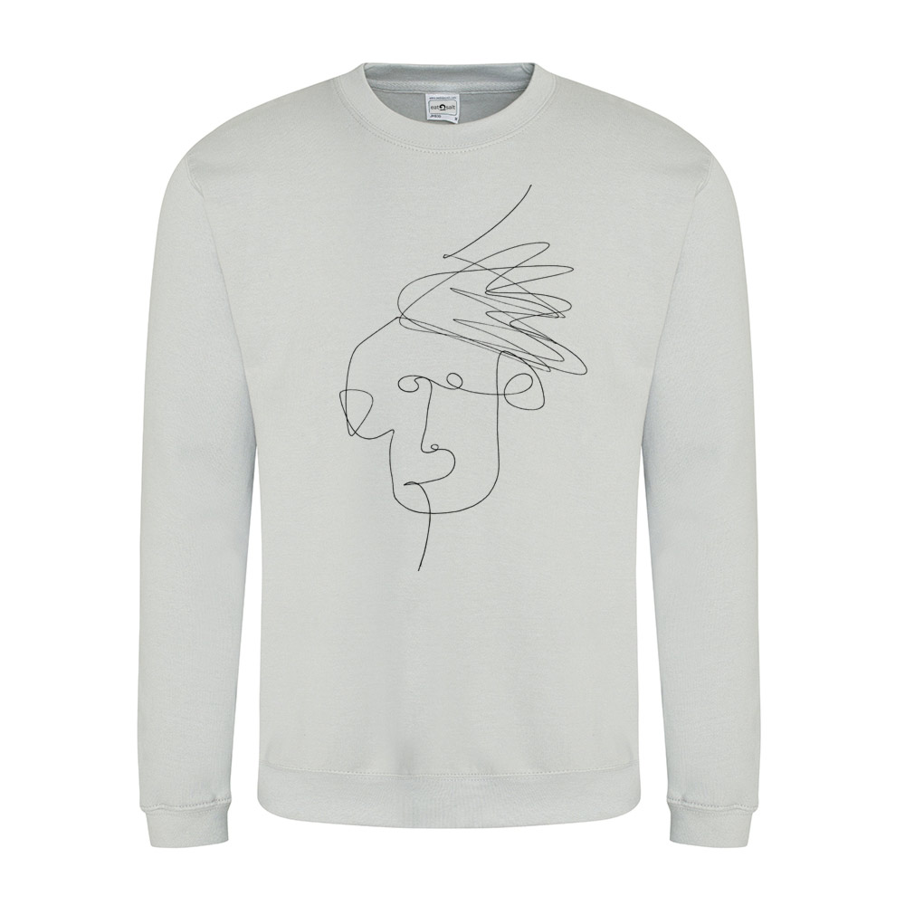 01_eatsalt-squiggly-quiff-man-tshirt-moongrey Heather Grey Mim Beck Line Drawing Design Sweatshirt by Eatsalt