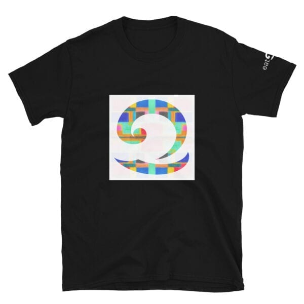 colourful wave logo on black t-shirt