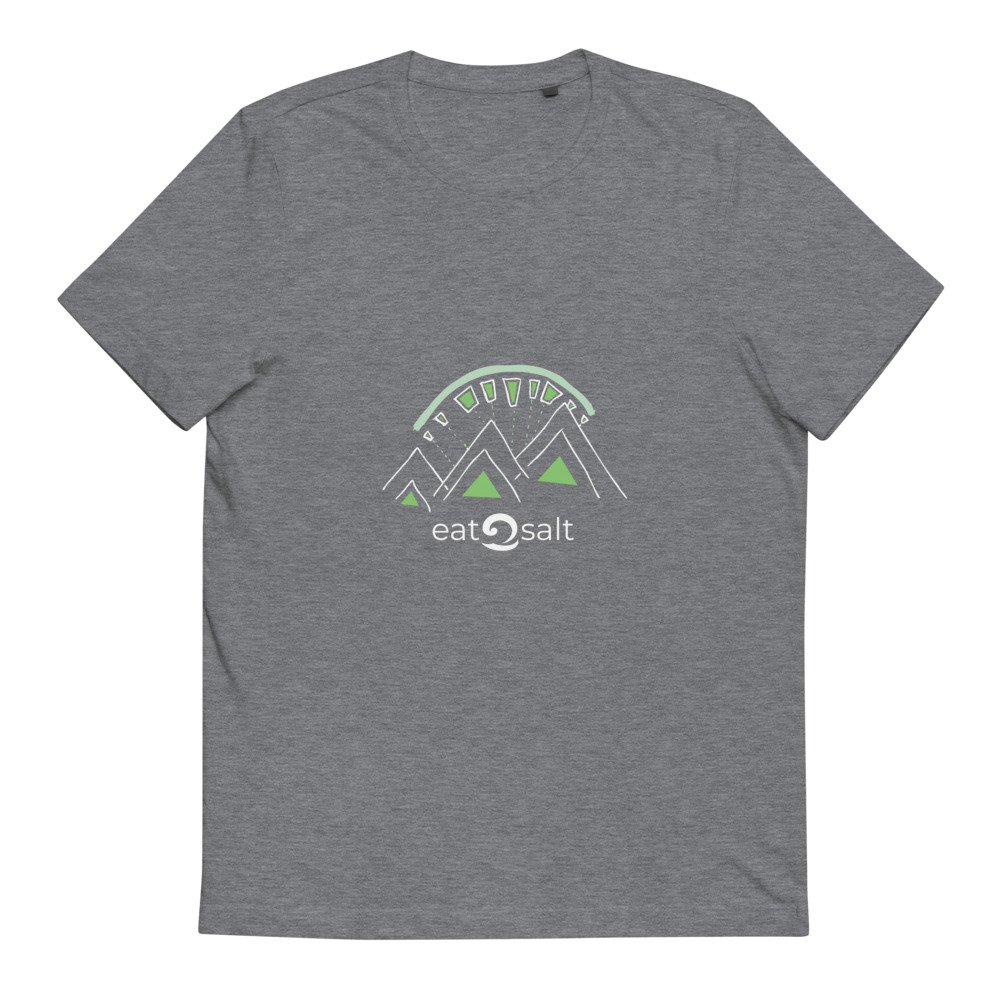 mockup-c56e5f93.jpg grey t-shirt with lime and white mountain eat salt design