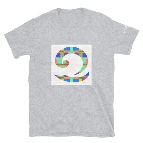 colourful wave logo on grey t-shirt
