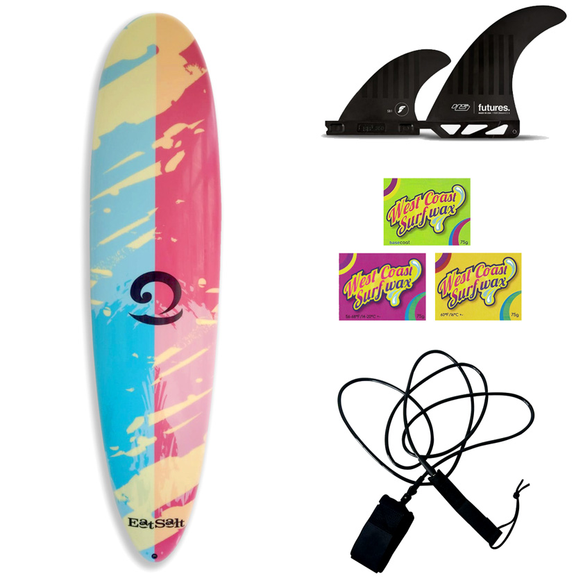eatsalt-surfboard-package-deal Eatsalt 7'6" Surfboard Package Deal with Fins, Leash + Surf Wax