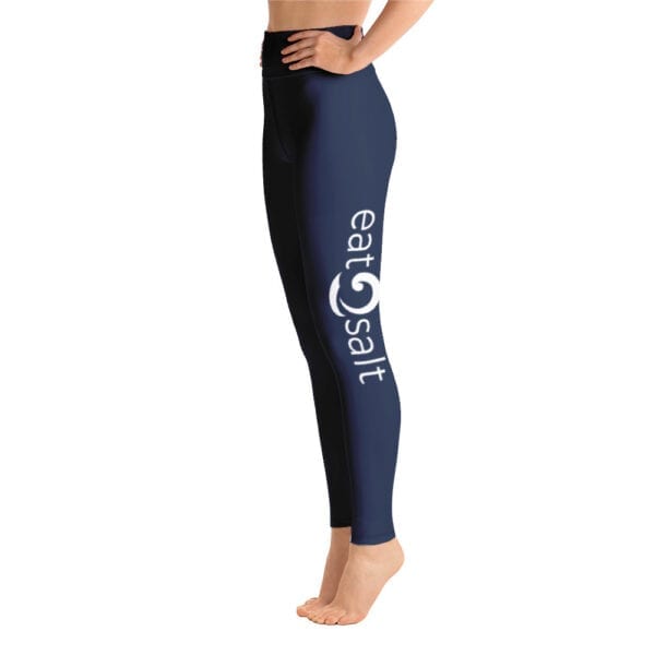 Eatsalt yoga leggings, navy blue - side eatsalt logo