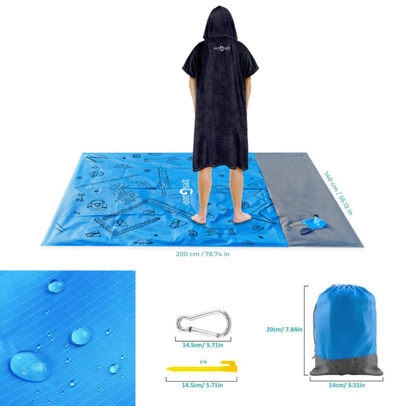 eatsalt-beach-mat-details Eatsalt beach mat specifications and pouch contents