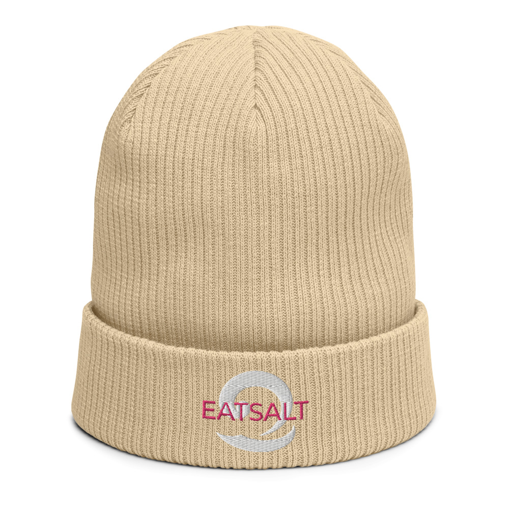 Sand Coloured Beanie with pink Eatsalt