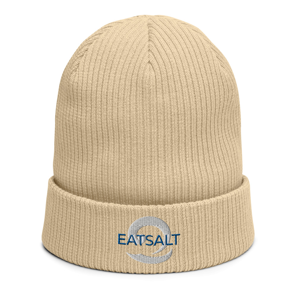 Sand Coloured Beanie with blue Eatsalt