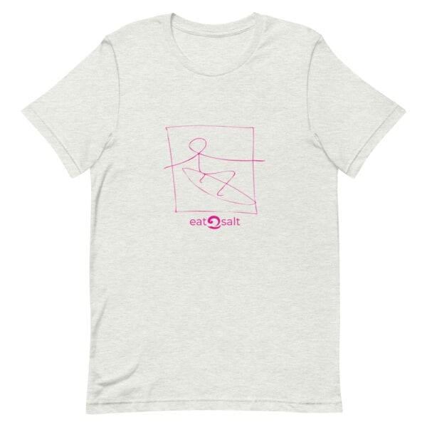 pink surfer line design on t-shirt - heather grey
