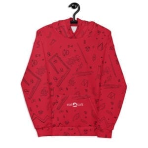 red patterned hoodie - front