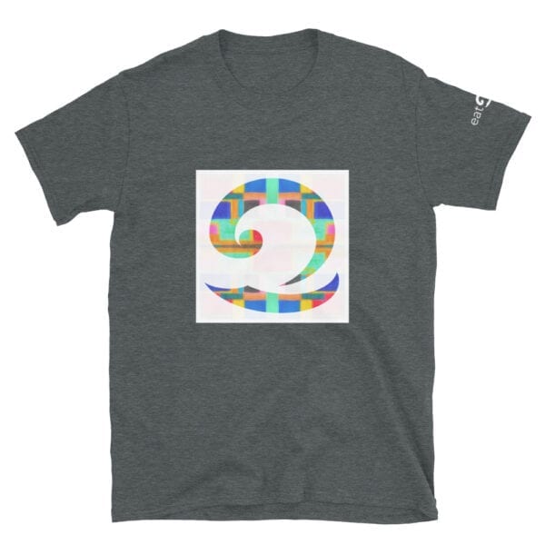 colourful wave logo on dark grey t-shirt