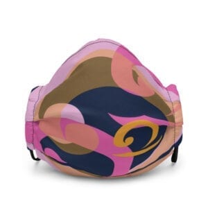 Pink, blue and orange face mask with wave design - front