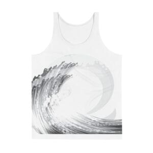 summer/beach white tank vest - grey wave front design